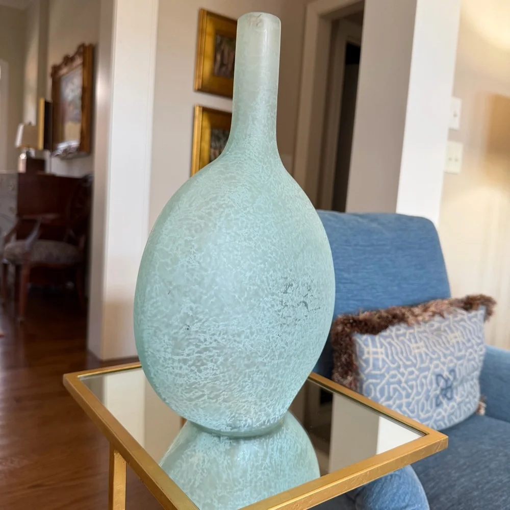 NWT Pottery Barn Frosted Seaglass Bottle Vase Coastal Aqua